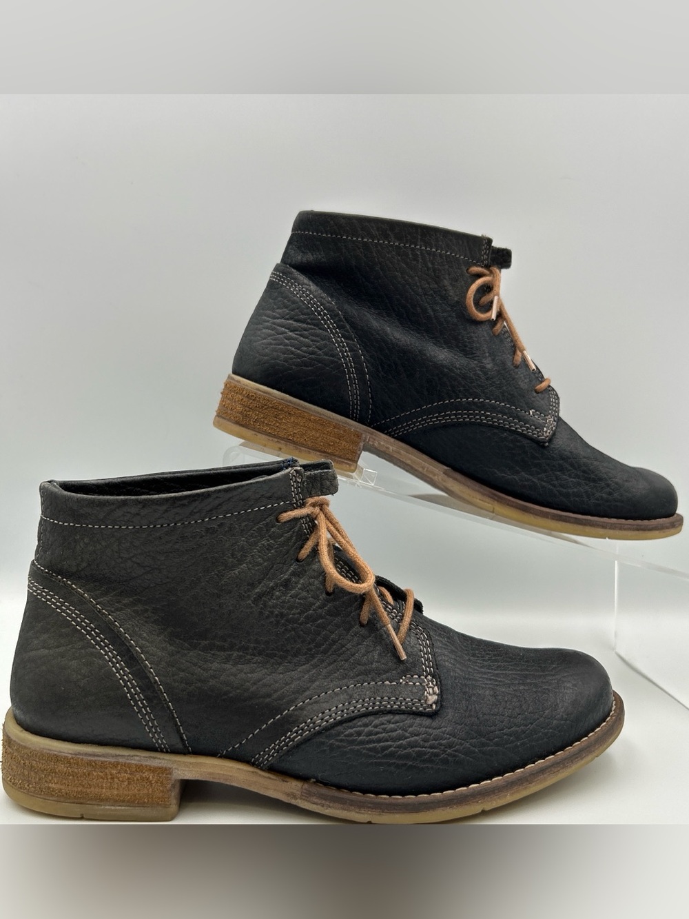 Josef Seibel Ankle Booties Womens 5-5.5 Distressed Blue Leather Lace Up Moto